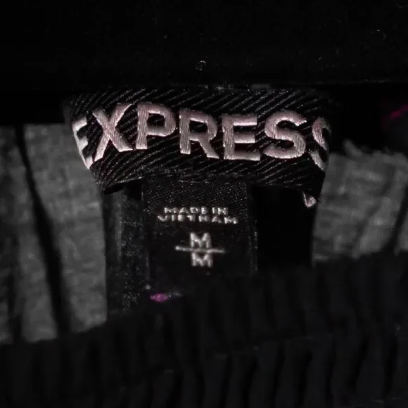 Express Women's Blouse Black Pink Floral Off Shoulder Ribbed 3/4 Sleeve Top M - Picture 4 of 9